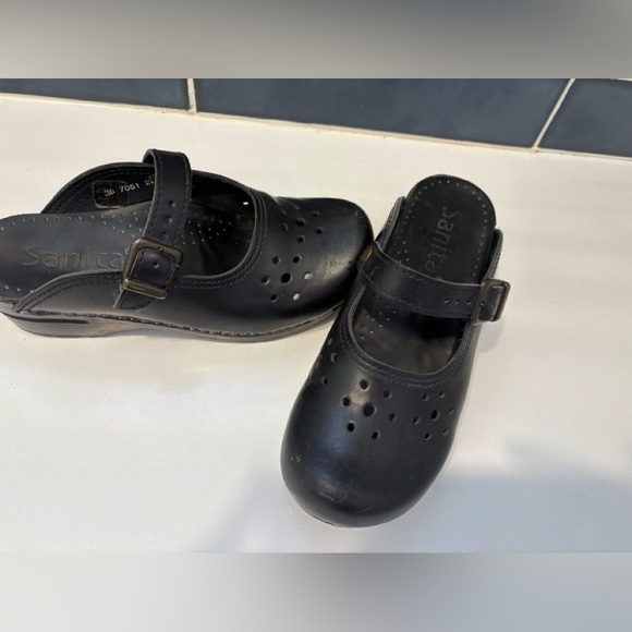 Sanita Black Leather Mules & Clogs - Picture 1 of 7